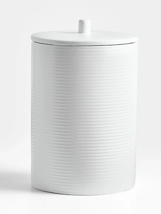 New! Crate&Barrel White Ribbed Ceramic Canister with Lid size Extra-Large