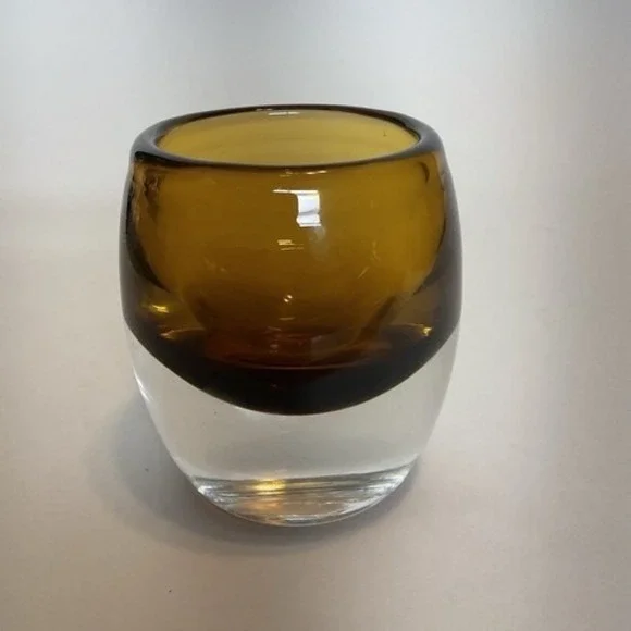 Crate & Barrel Diva Topaz Amber Votive Candle Holder w Heavy‎ Bottom 3