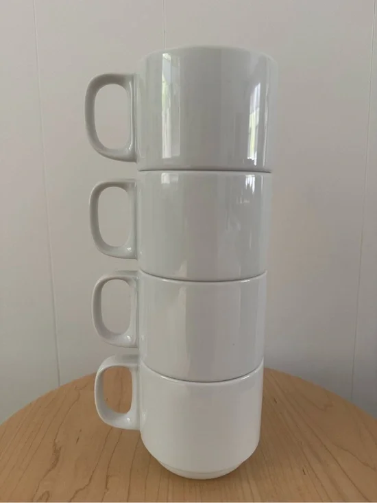 Crate&Barrel Stackable Logan White Ceramic Mugs - Set of 4