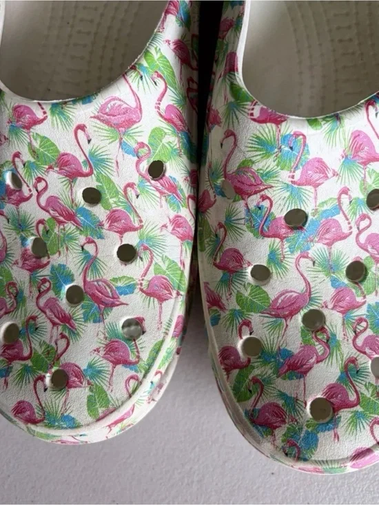 Crocs Flamingo Print Clogs - White/Pink W8