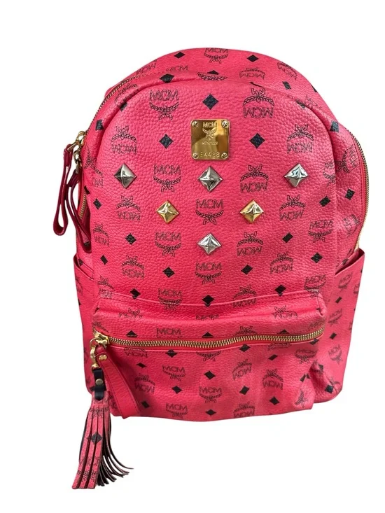 MCM Pink Visetos Studded Backpack