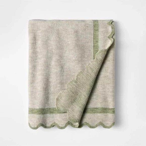 Scalloped Edge Throw Blanket GREEN - Threshold designed with Studio McGee