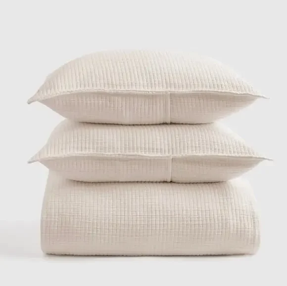 NWT Quince Organic Ribbed Cotton Coverlet 3Pc Set King Cal King Ivory $154 MSRP
