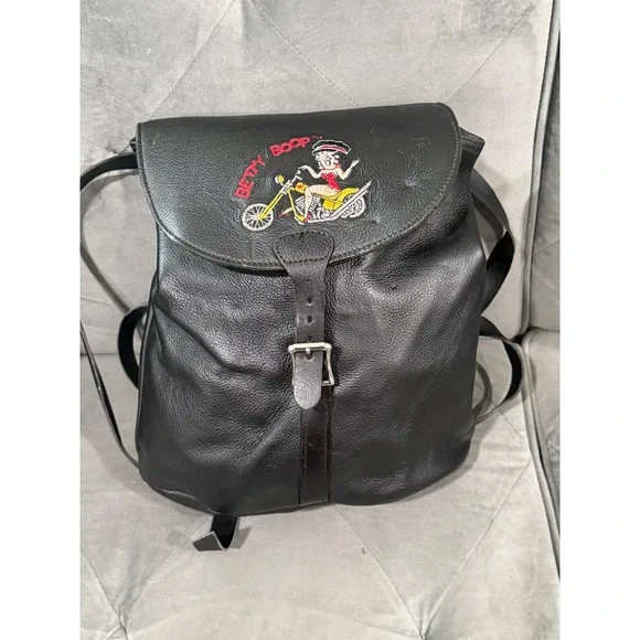 1995 Betty Boop Leather Backpack Cartoon‎ Embroidered Biker Motorcycle