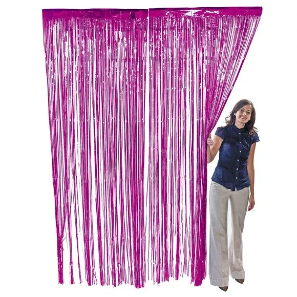 Magenta Pink Metallic Foil Fringe Curtain Party Backdrop Tinsel Doorway Decor‎
