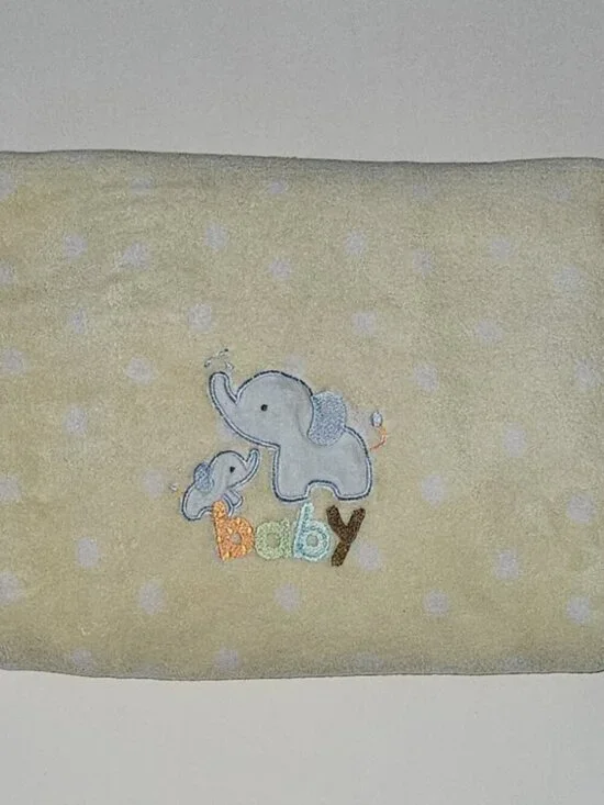 Carter's Child of Mine Yellow White Polka Dot Elephant Baby Blanket Fleece