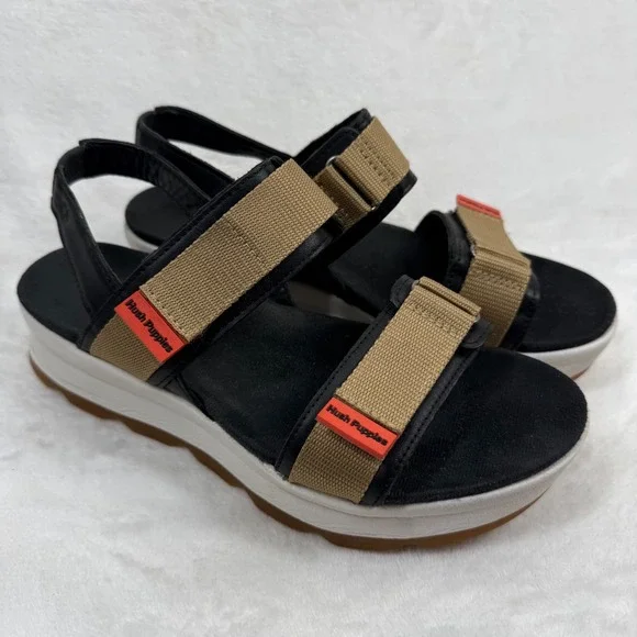 Hush Puppies Brite‎ Jute Black Tan Platform Sporty Sandals HW06698-002 Womens 8