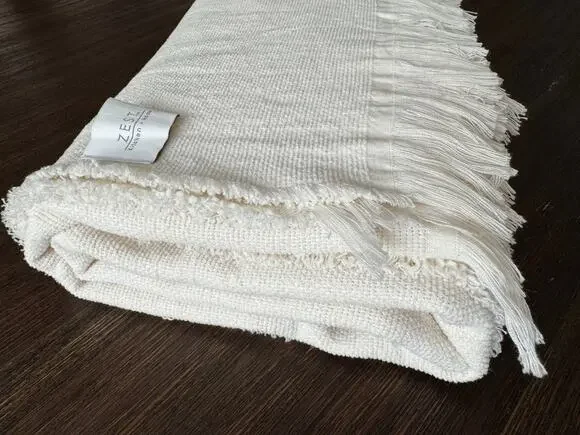 Zest Cream Throw Blanket Lightweight Neutral Soft Woven Yoga Travel Car