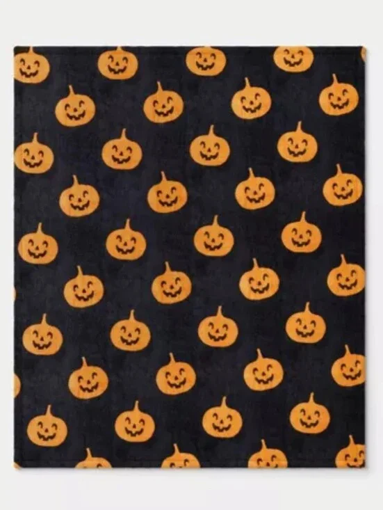 Hyde and EEK! Halloween Pumpkins Throw Blanket Black/Orange 60x50