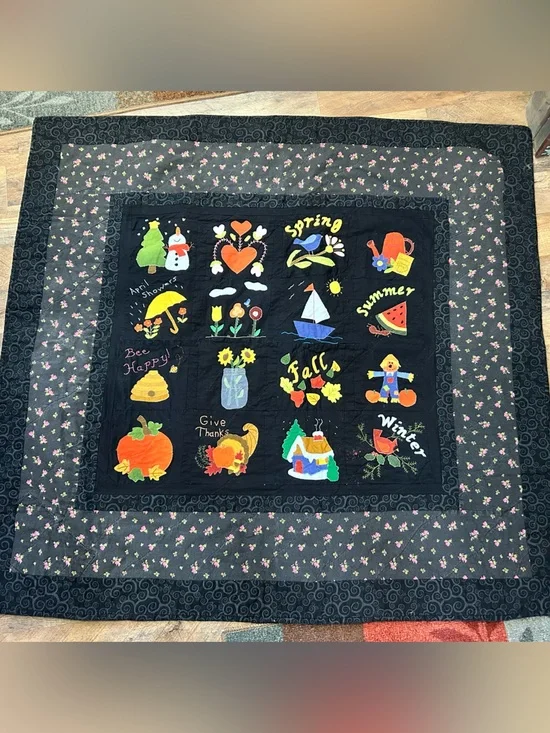 Handmade Four Seasons Applique Quilt Wall Hanging 45x48