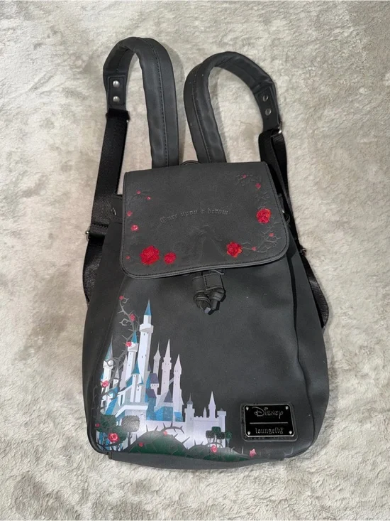 Disney Loungefly Sleeping Beauty Castle Princess Backpack Black Rosette