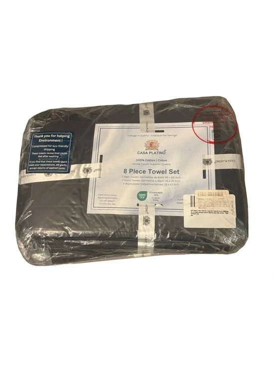 Casa Platino 8-Piece Quality Cotton Towel Set - Charcoal Black