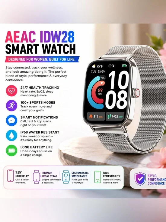IDW28 Smart Watch - Silver NEW IN BOX compatible with any smart phone