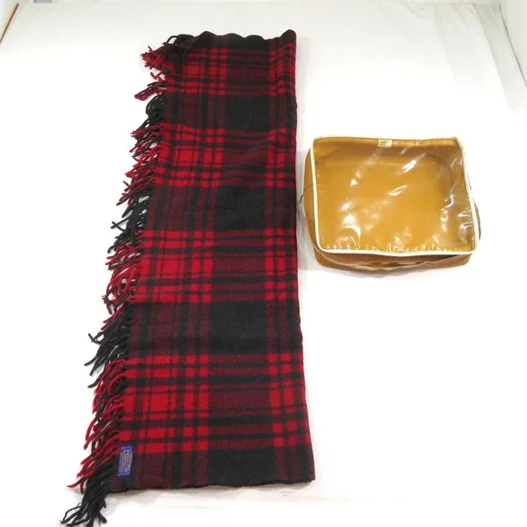 Pendleton Wool Stadium Blanket Robe Throw Plaid Red Black 62X52 + 4