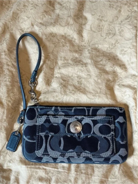 Coach signature wristlet blue jacquard vintage Y2K rare denim coin purse