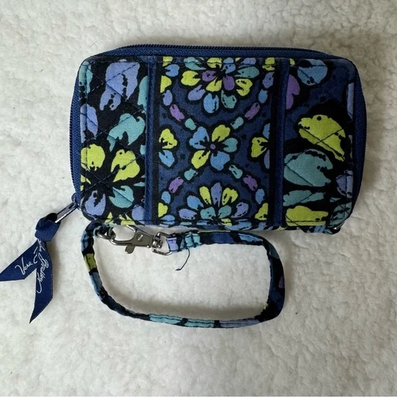Vera Bradley Floral Zip Around‎ Wallet Wristlet Blue Green Organizer