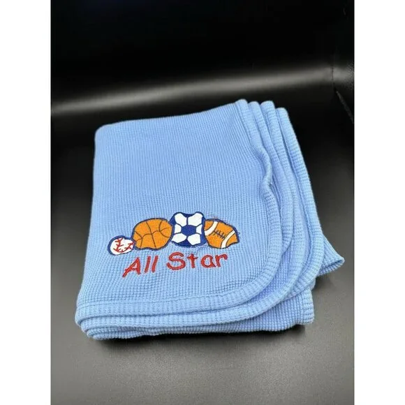 Koala Baby All Star Sports‎ Balls Baby Blanket Blue Waffle Weave Thermal Vtg TRU