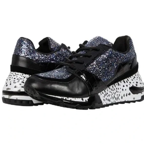 Steve Madden Black and Purple Boomer Glitter Sneakers size 7.5