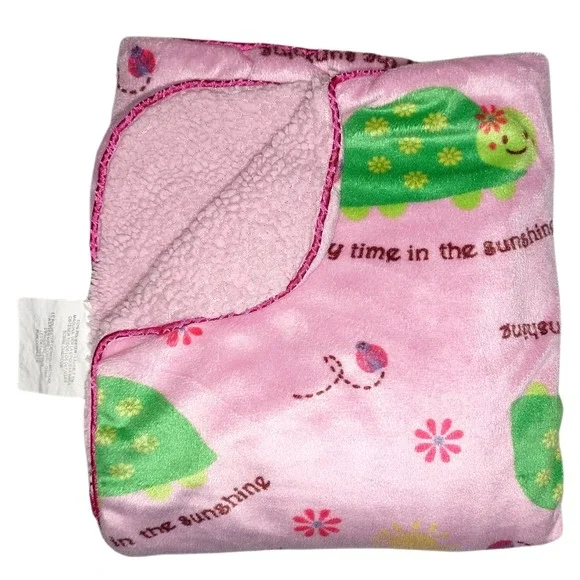 SL Home Fashions Pink Turtle Baby Blanket Play Time In The Sunshine Plush 119741