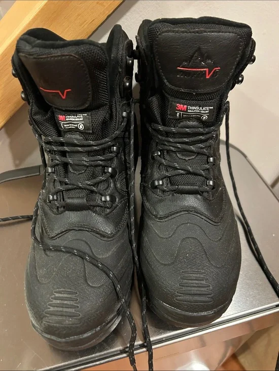 3M Thinsulate Black Men's Insulated Lace-Up Work Boots with Red Logo Accent