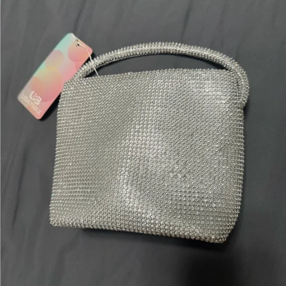 Silver Rhinestone Crystal Evening Bag Clutch Purse Top Handle Bridal‎ Formal