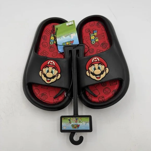 Super Mario Bros‎ Slides Boys Size 1 Red/Black Ground Up Nintendo Kids Sandals