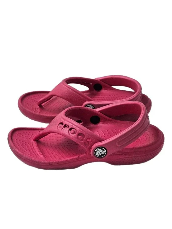 Crocs Kids Baya Flip Sandals Neon Magenta Pink Heel Strap Size C 8/9 12066