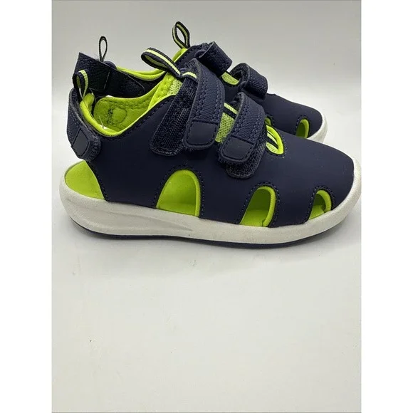 Cat & Jack Boys Navy Blue Lime Green‎ Closed Toe Water Sandals Size 10 Toddler