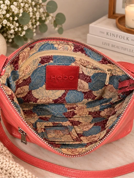 HOBO The Original Coral Leather Crossbody Bag Double Zip Pockets