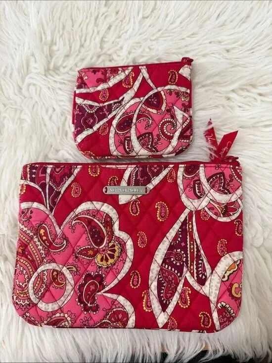 Vera Bradley Hot Pink Paisley Quilted Pouch Set