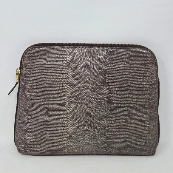 India Hicks Insider Stingray Gecko Brown Leather Clutch