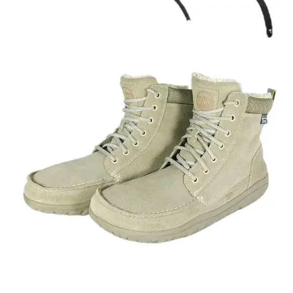 LEMS Telluride Men's US 12 Limestone Suede Faux Fur Collar Lace-up Winter Boots