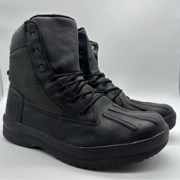 BEARPAW MASON Mens ANKLE BOOTS Black WATERPROOF SHEEPSKIN Footbed US 13