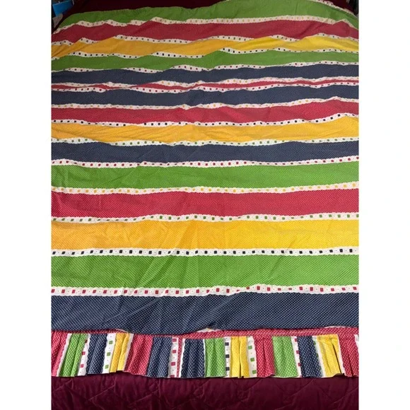Handmade Throw Blanket Unisex OS Multicolor Striped Checkerboard Faux Fur Retro‎
