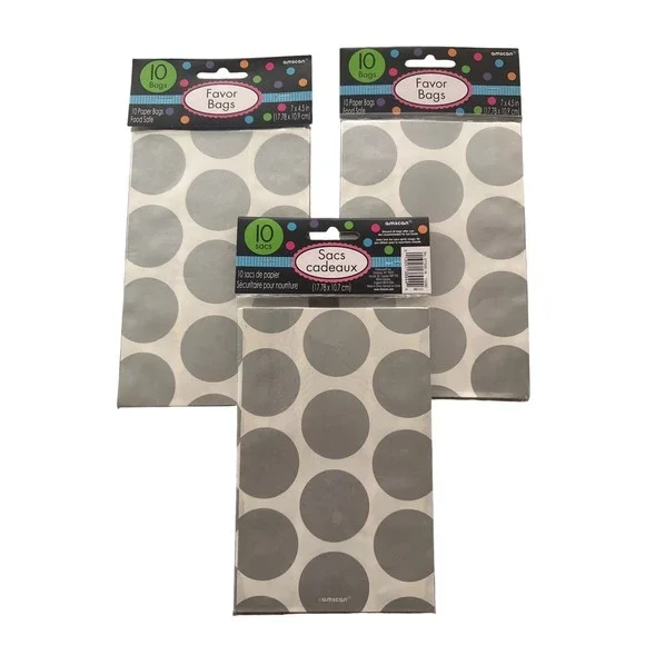 Amscan Silver Polka Dot Paper Favor Bags 30 Count 7x4.5