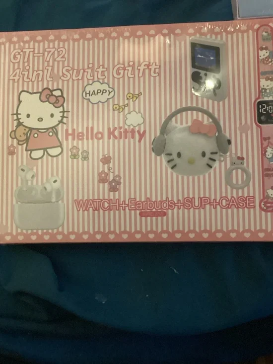 Hello Kitty Pink 4-Piece Watch Set with Earbuds, video game and case