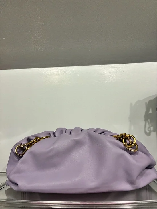 Lavender Soft Ruched Shoulder Bag with Gold Chain