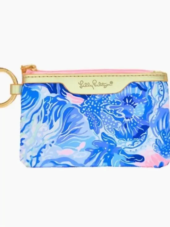 Lilly Pulitzer Blue and Pink Floral ID Case with Gold Trim