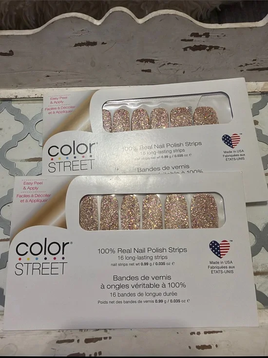 Color Street Rose Gold Glitter Nail Polish Strips Tokyo lights sets off 2