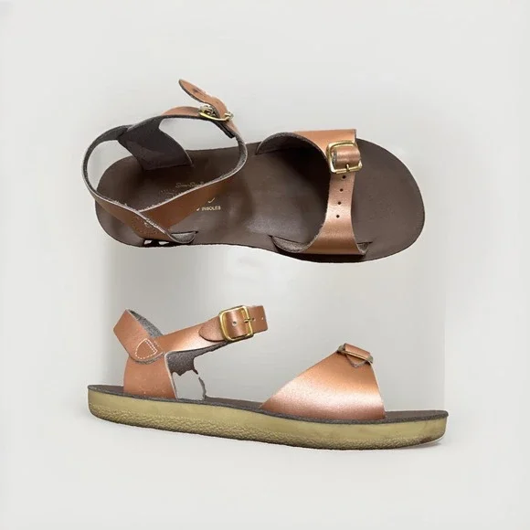 Saltwater Sun San Surfer Sandals Size 3 Girls‎ Rose Gold Summer