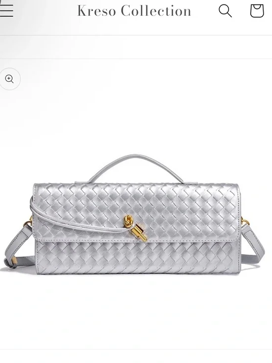 Woven Metallic Silver Shoulder Bag with Top Handle