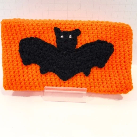 🔥 Handmade Crochet Clutch Halloween Bat Orange Black New