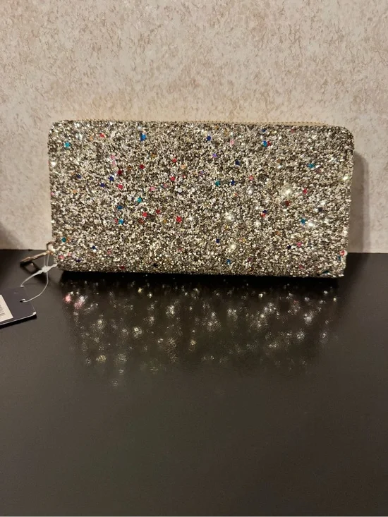Victoria Leland Glitter Evening Clutch Wallet - Silver Sparkle