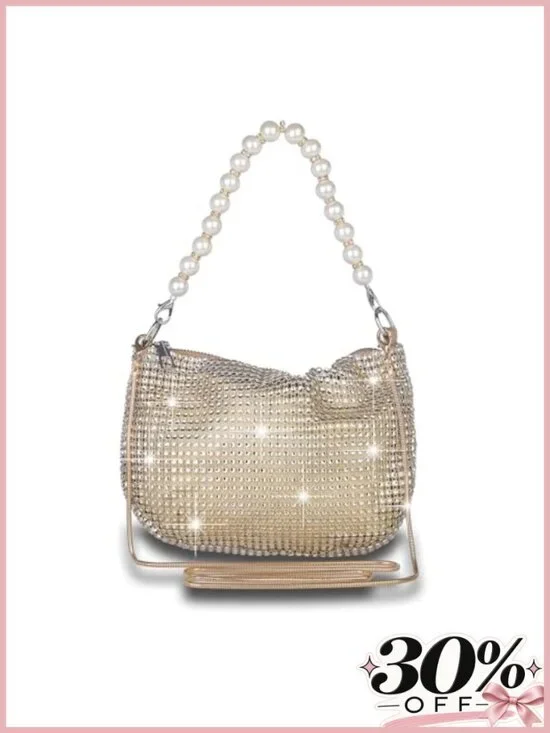 Rhinestone Pearl Evening Bucket Bag Crossbody Shoulder Purse