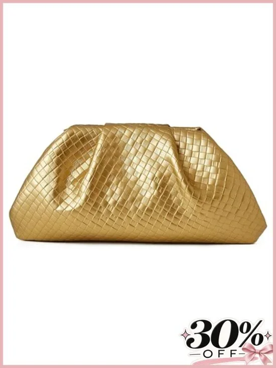 Woven Evening Bag Ruched Dumpling Clutch Detachable Chain Crossbody Purse