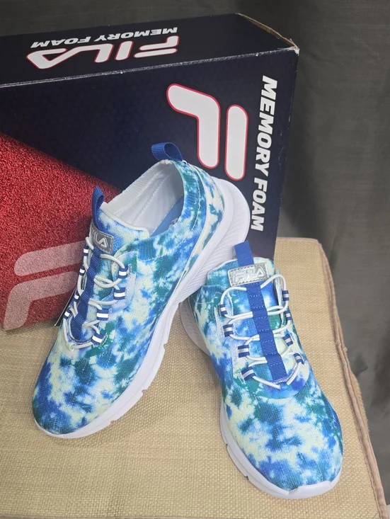 Fila Blue Tie-Dye Slip-On Memory Foam Sneakers