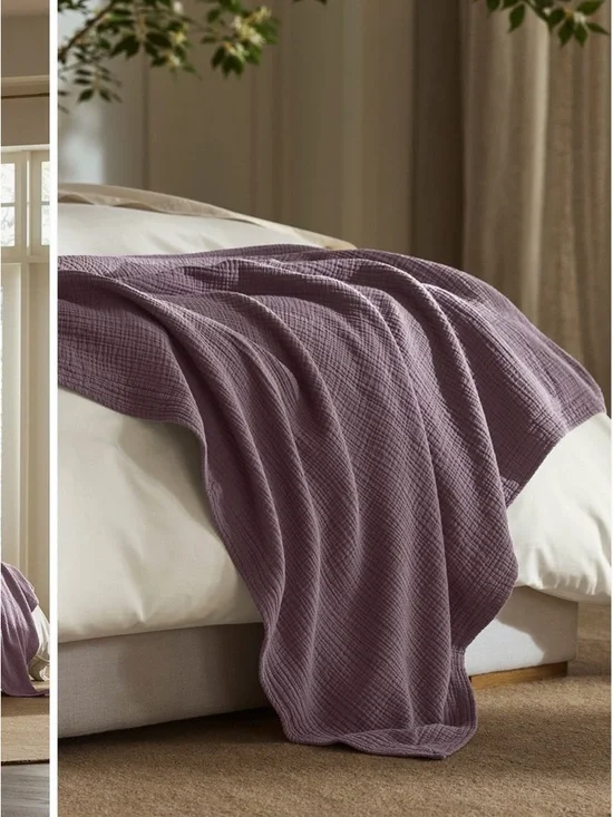 Boll & Branch Dream Bed Blanket Plum King Cal King Luxury Cotton Bedding