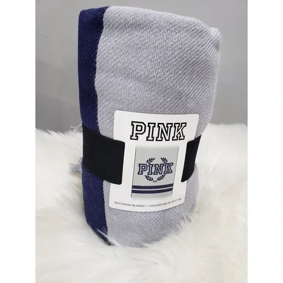 NEW Victorias Secret PINK Festival Beach Boyfriend‎ Blanket Grey Navy Blue