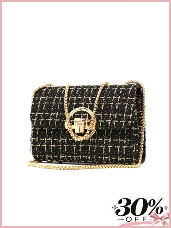 Tweed Chain Quilted Crossbody Evening Bag Clutch Purse