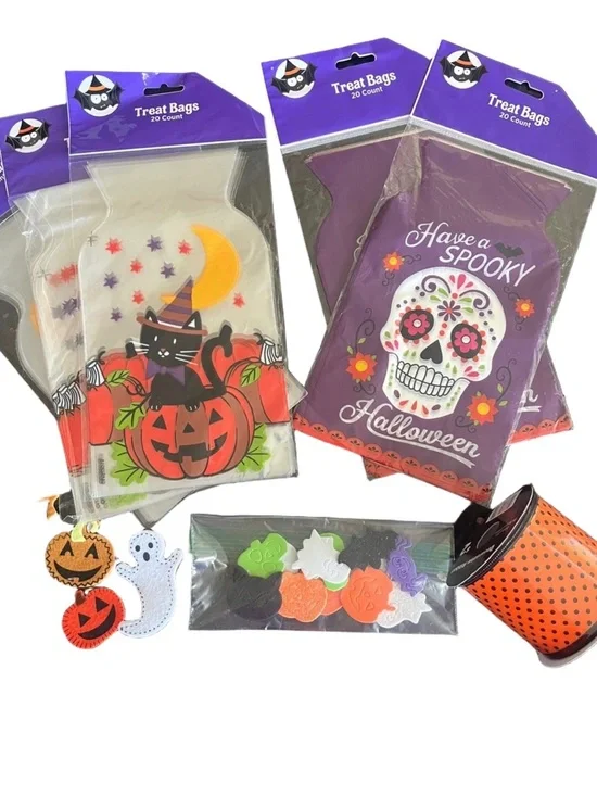 Halloween Treat Bags (100), Sticker (20) Sticker & Ribbon Bundle